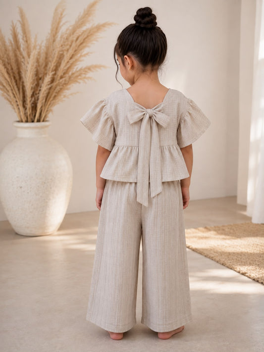 Ensemble 2 PC LIN BEIGE AVEC NOEUD EN ARRIERE (REF 2110