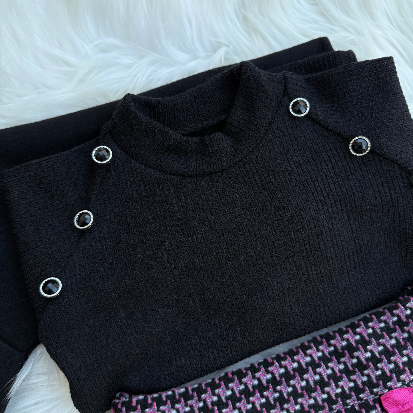 Ensemble 3 pc jupe noir/ rose fushia