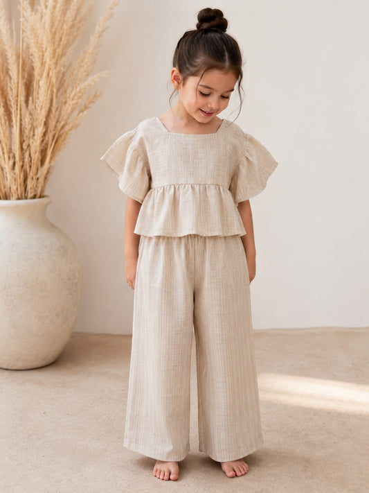 Ensemble 2 PC LIN BEIGE AVEC NOEUD EN ARRIERE (REF 2110