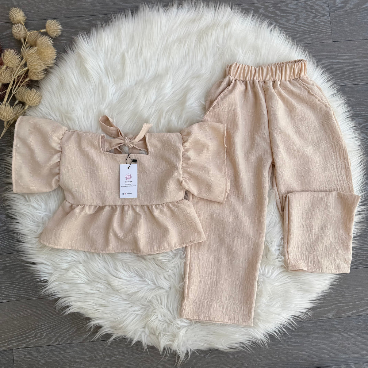 Ensemble 2 PC LIN BEIGE AVEC NOEUD EN ARRIERE (REF 2110