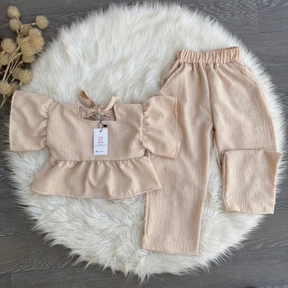 Ensemble 2 PC LIN BEIGE AVEC NOEUD EN ARRIERE (REF 2110