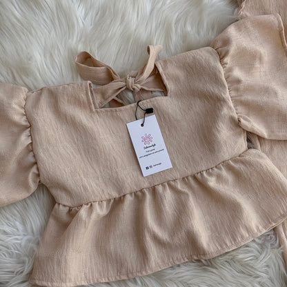 Ensemble 2 PC LIN BEIGE AVEC NOEUD EN ARRIERE (REF 2110